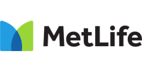 MetLife logo featuring blue and green curved shapes with black text.