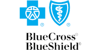 Blue Cross Blue Shield logo with blue cross and shield symbols above text.