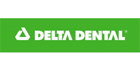 Delta Dental logo on green background with white text and triangle symbol