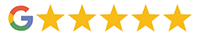 Google five-star rating display with gold stars for Rolling Hills Family Dentistry