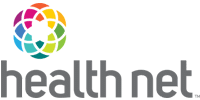 Health Net logo featuring colorful circular design with interconnected segments in blue, pink, orange, and green.