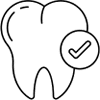 Tooth with checkmark icon indicating dental approval or healthy tooth examination result.