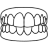 Illustration of properly aligned upper and lower teeth in closed bite position.