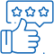 Thumbs up hand with three-star rating icon representing customer satisfaction and dental reviews.