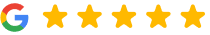 Google logo with five gold stars indicating excellent customer rating for Rolling Hills Family Dentistry